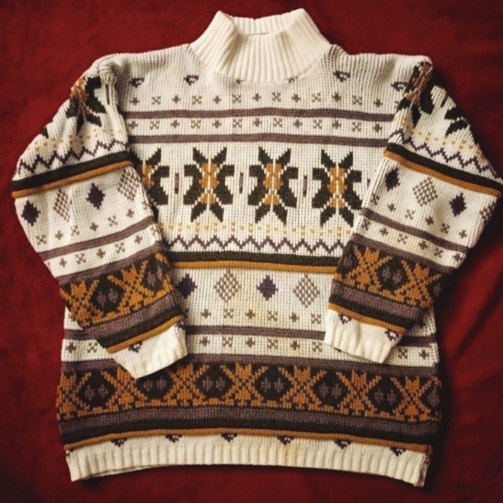 Croquet Club Women’s Vintage Mock Neck Sweater Sz L